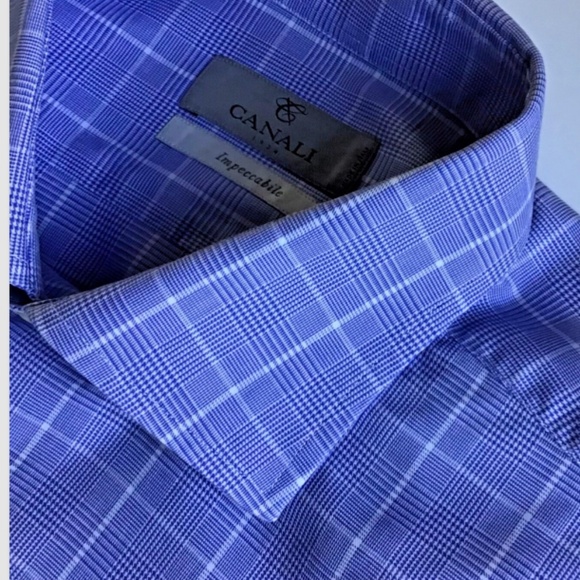 CANALI Impeccabile  blue checkered cotton  shirt Sz17 ~43 made in Italy 🇮🇹 - Picture 1 of 8